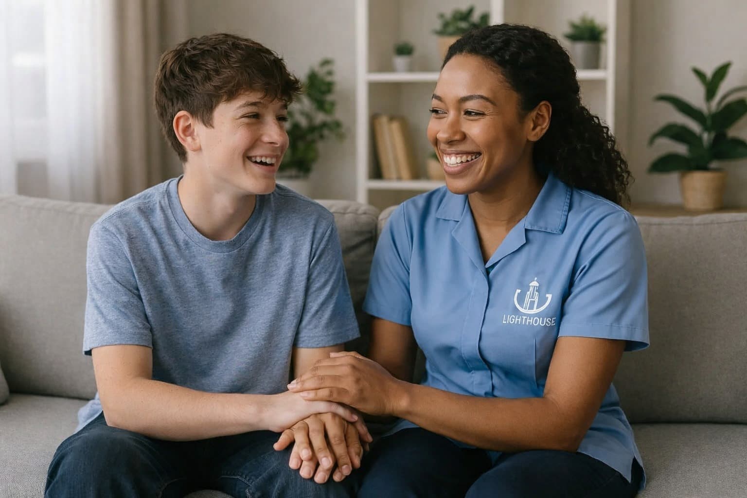 Support worker helping an adult build independent living skills.